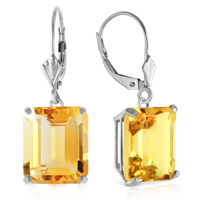  If you are looking for a pair of earrings that match everything, then these 14K gold Lever Back Earring with Citrines are a great choice. The lever back component is easy to slide into the ears and wear comfortable. Citrine matches most clothing choices, and these earrings can be dressy or casual.
Each citrine stone is emerald cut in an octagon shape and 6.5 carats in size. The total carat weight is 13 carats. These earrings make a great gift for a special lady anytime of the year.