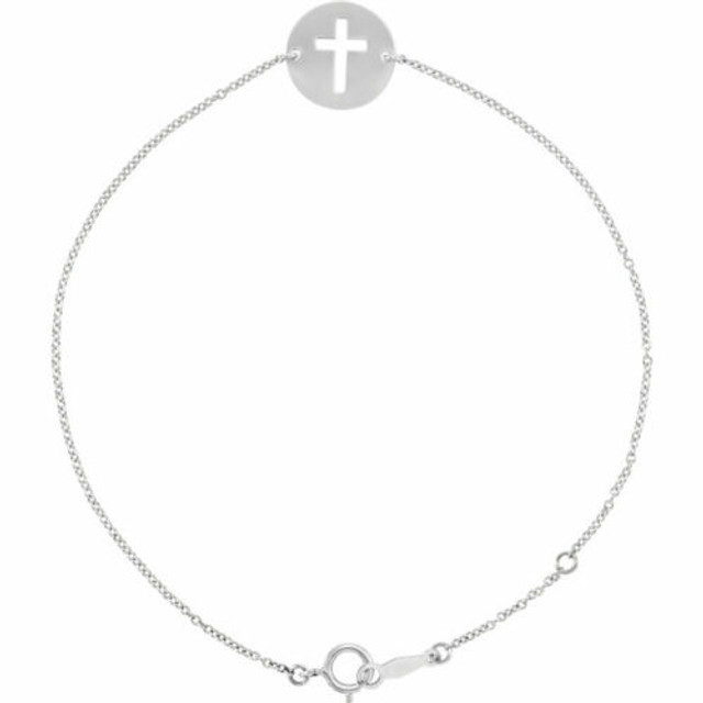 As much an expression of faith as it is fashion, this pierced cross bracelet is a lovely look for her. Polished to a brilliant shine.