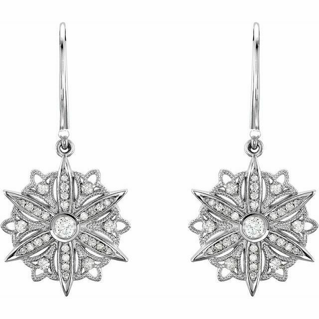 Diamond Vintage-Style Earrings In Sterling Silver (1/2 ct. tw.). Diamonds are G to H in color and I1 or better in clarity. Polished to a brilliant shine.