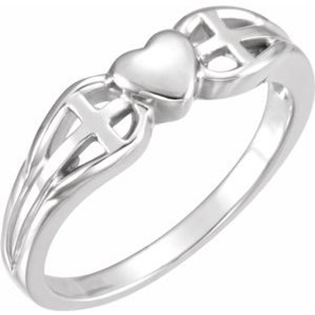 Let your faith be the center of your life, as this symbolic 14k white gold ring implies. Heart & Cross Ring In 14K White Gold. Polished to a brilliant shine.