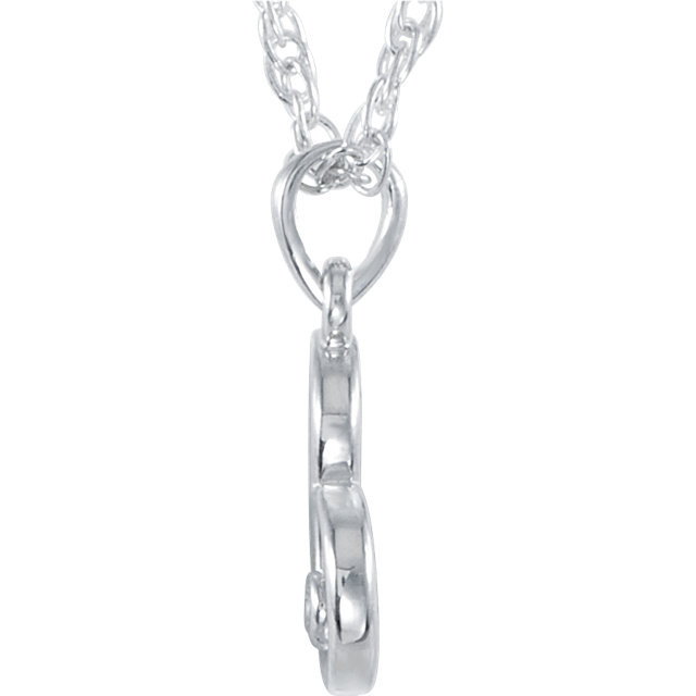 Representing love, promise, hope and peace, this unique  gives the expression of love with a diamond heart hanging from an 18.00 Inch chain. This gorgeous necklace is set in 14K White Gold and weighs 1.74 grams.