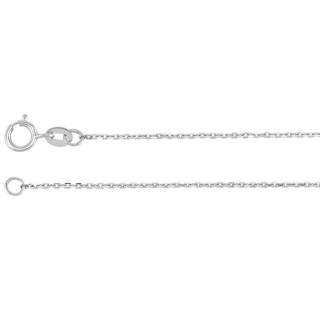 This 14K white gold diamond-cut cable chain is available from 16, 18, 20 and 24 inches in length, perfect for accommodating a range of styles. The necklace is secured with a spring ring clasp.