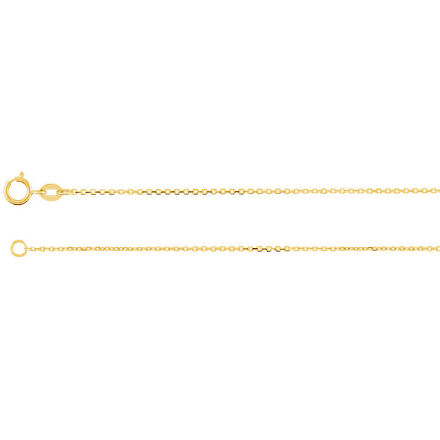 This 14K Yellow Gold diamond-cut cable chain is available from 16, 18, 20 and 24 inches in length, perfect for accommodating a range of styles. The necklace is secured with a spring ring clasp.