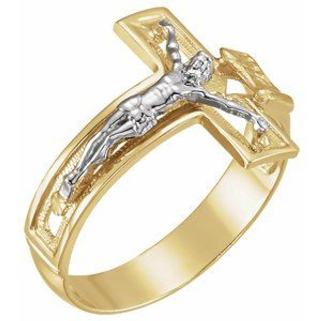 A bold and confident expression of faith, this crucifix ring is crafted in 14K yellow and white gold.