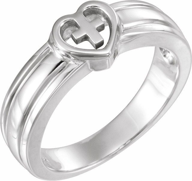 Let your faith be the center of your life, as this symbolic 14k white gold ring implies.