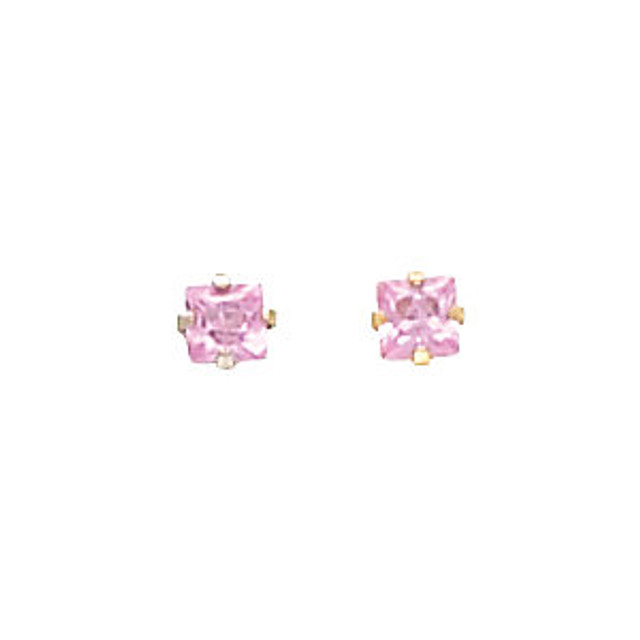 Pretty, precious and perfectly pink, these earrings are a sweet look any little lady would love. Fashioned in 14K yellow gold, each frame holds a 3.0mm heart-shaped pink cubic zirconia. Sized for her smaller ears, these post earrings secure with screw backs.