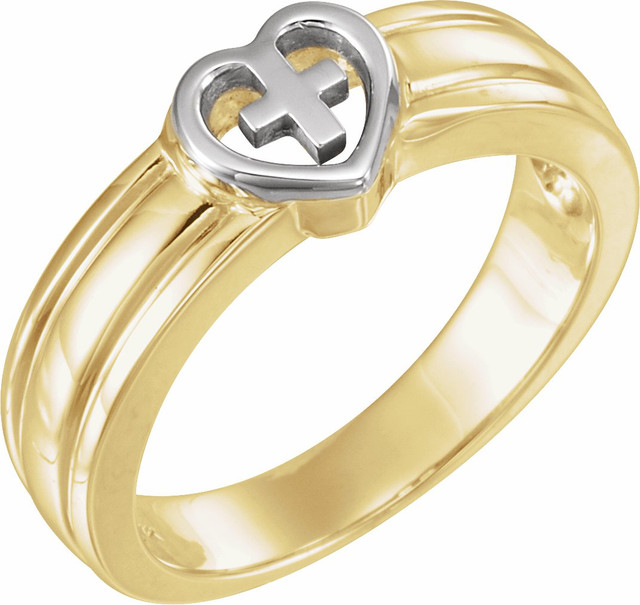 Let your faith be the center of your life, as this symbolic 14k yellow & white gold ring implies.