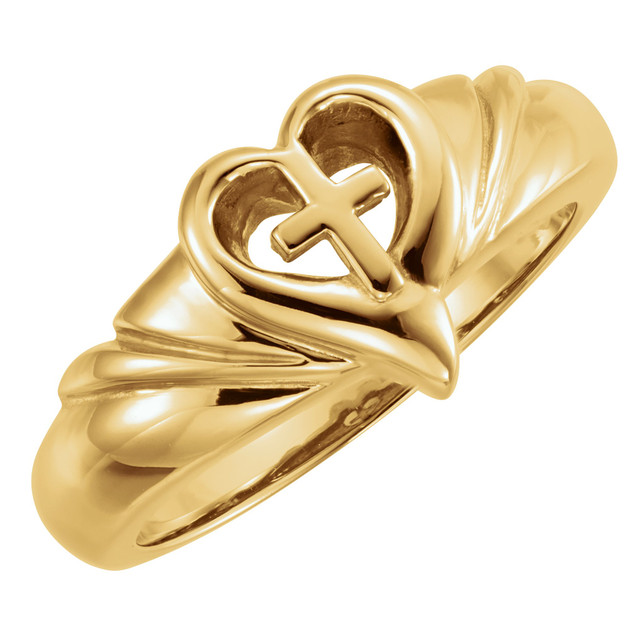 Let your faith be the center of your life, as this symbolic 10k yellow gold ring implies.