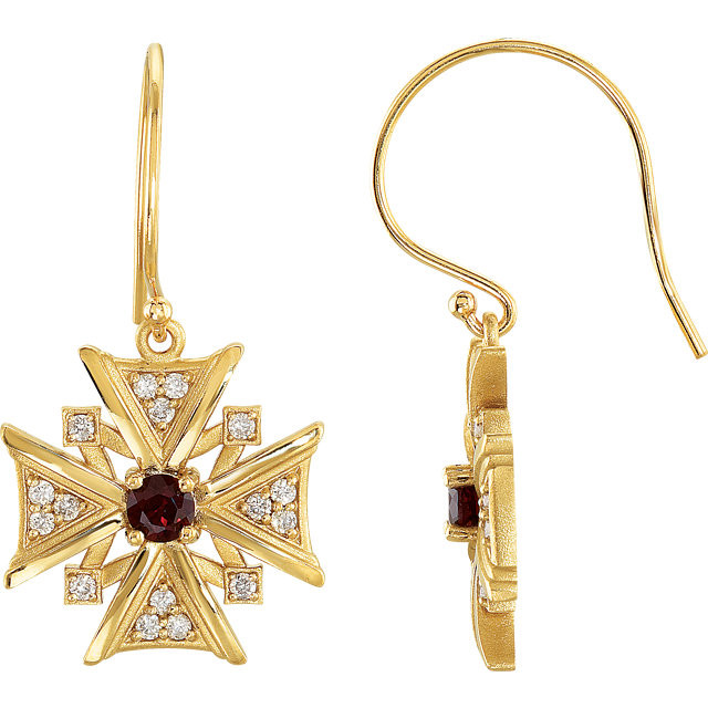 Treat the woman of faith to these dazzling vintage-inspired cross dangle earrings. Expertly crafted in 14K yellow gold, each dangle features garnet mozambique stones & diamonds, a brilliant expression of her beliefs. 