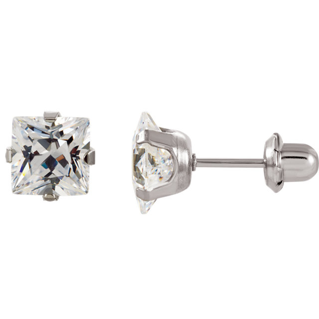 An elegant stainless steel polished 7mm cz post earrings. This stainless steel inverness ear piercing earrings is a great addition to your jewelry collection.