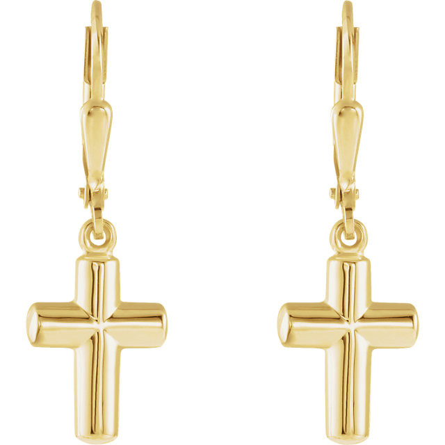 Simple elegance in a faith inspired design cross dangle earrings fashioned from 14k yellow gold. Earrings measure 12.00x09.00mm with a bright polish to shine.
