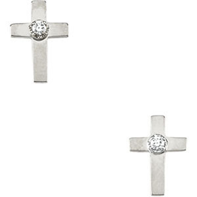 14K White Gold Crosses Are The Focal Point Of These Sentimental Earrings For Her. The stud Earrings Are Secured With Friction Backs.
