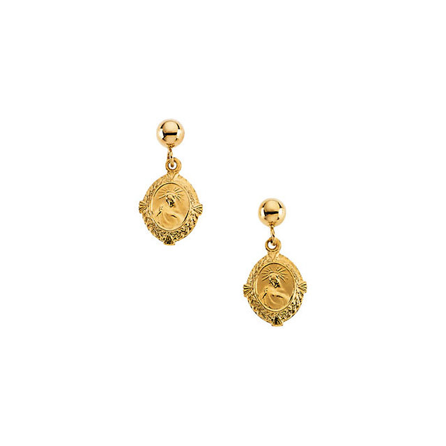 These are lovely sacred heart of Jesus ball earrings. Each set of earrings has a sacred heart of Jesus religious symbol. They are created of 14 karat yellow gold. They are skillfully concluded to a mirror finish metal. These earrings have a comforting friction backing. Pluck these gorgeous sacred heart of Jesus ball earrings now and show your patronage.