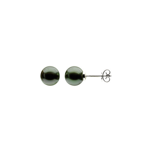 Tahitian Cultured Pearl Earrings In 14K Palladium White Gold measures 10.00mm/pair and has a bright polish to shine.