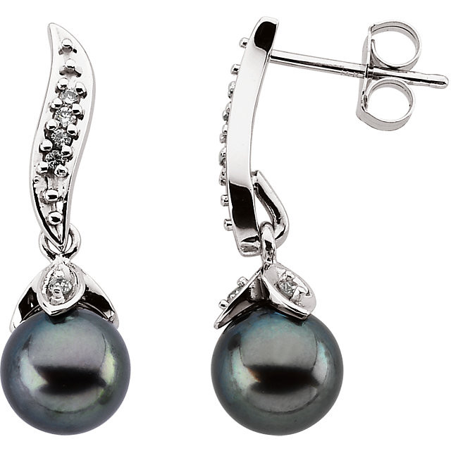 These elegant 14k white gold earrings each feature a akoya cultured pearl with diamond accents in a classic design. Diamonds are 1/10 ct. tw., G-H in color, and I1 in clarity. Earrings are polished to a brilliant shine.