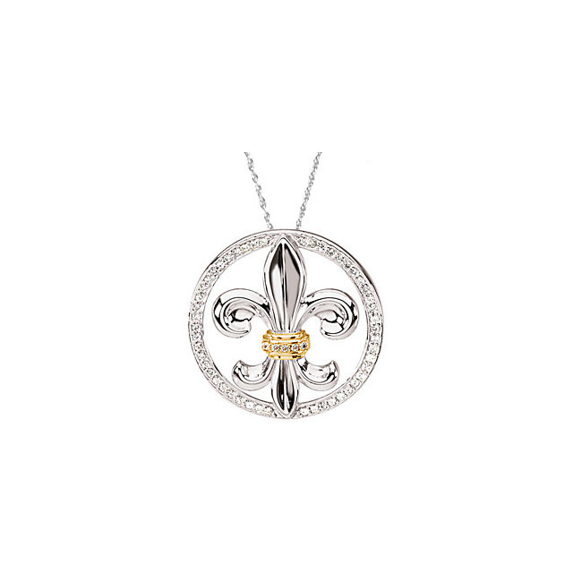 Make a statement with this stunning Fleur-de-lis necklace featuring imitation white cubic zirconia stones.