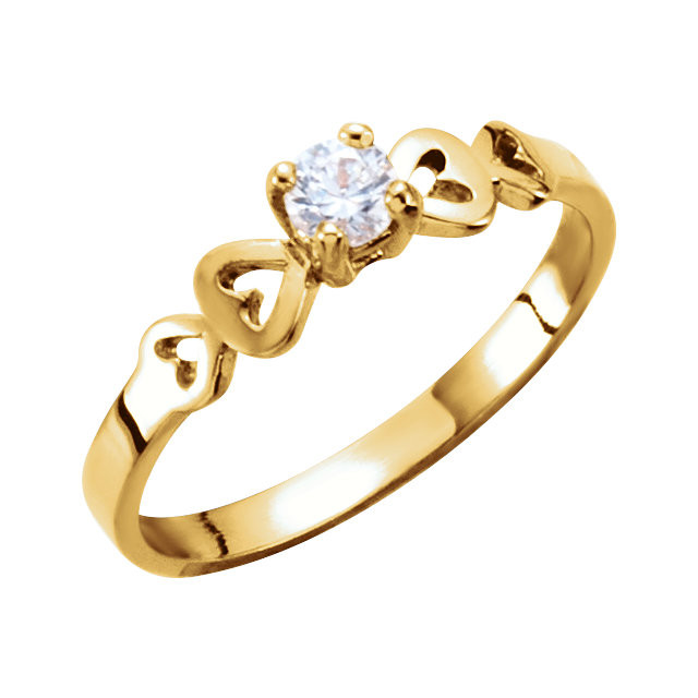 Youth Ring 3.00mm Cubic Zirconia In 14K Yellow Gold. 