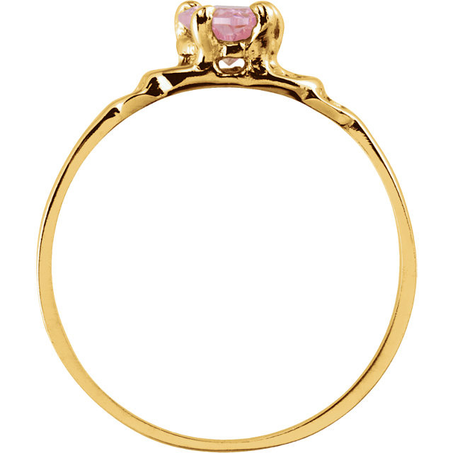 Pink Heart 4x4 mm Cubic Zirconia Youth Ring In 14K Yellow Gold. All rings are size 3.