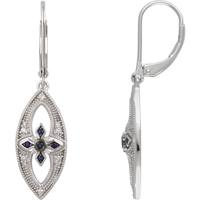 Classic and sophisticated, these diamond & sapphire earrings are a lovely look any time. Fashioned in sterling silver, each earring features a gorgeous sapphire gemstone and radiant with 1/6 ct. tw. diamonds. Polished to a brilliant shine.