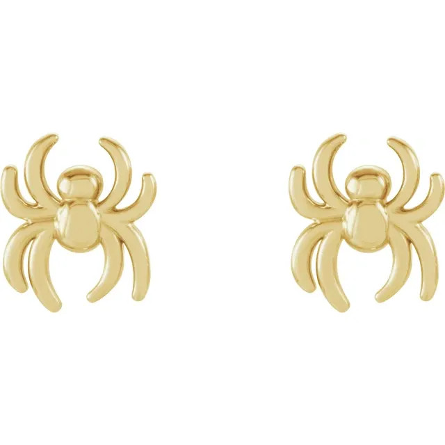 Beautiful pair of spider earrings in 14k yellow gold measures 6.30mm in length and 5.60mm in width. Polished to a brilliant shine!