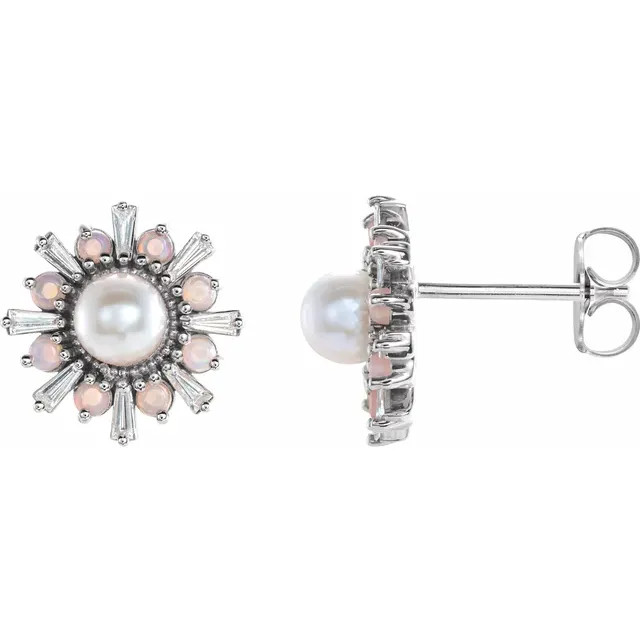 Graceful and elegant, these akoya pearl, white opal and diamond earrings offer a sophisticated look for the modern woman.