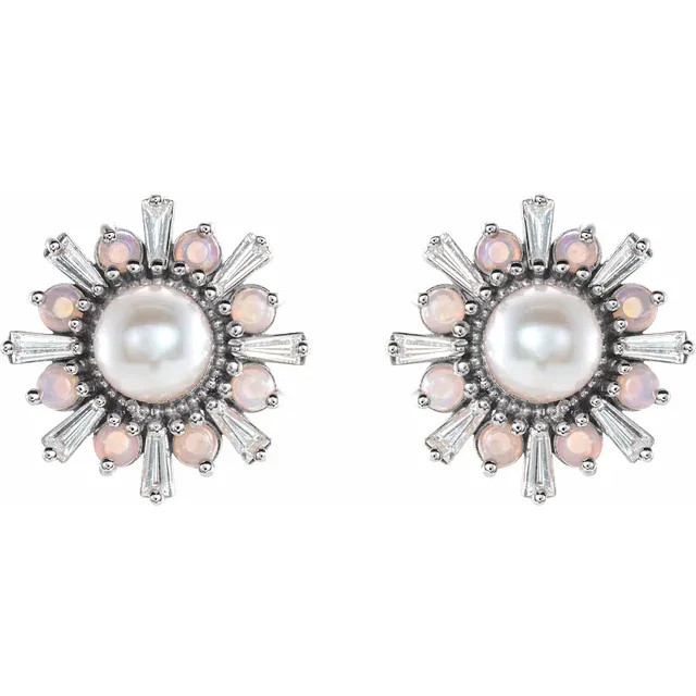 Graceful and elegant, these akoya pearl, white opal and diamond earrings offer a sophisticated look for the modern woman.