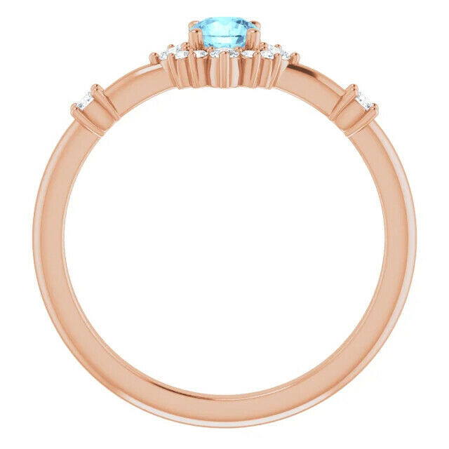 Natural Aquamarine & 1/6 CTW Diamond Halo-Style Ring In 14K Rose Gold