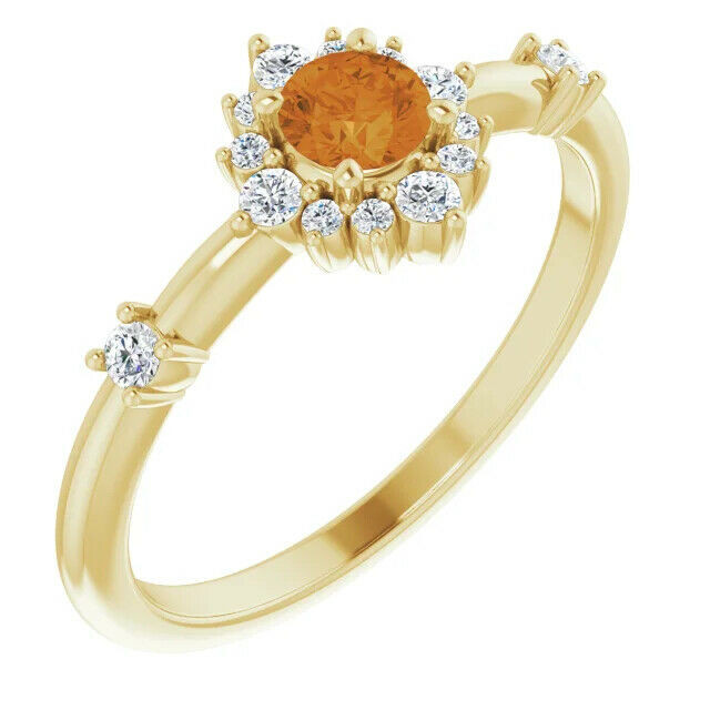 Project confidence and style with this yellow citrine and diamond halo-style ring - a vibrant look that makes a lasting impression.