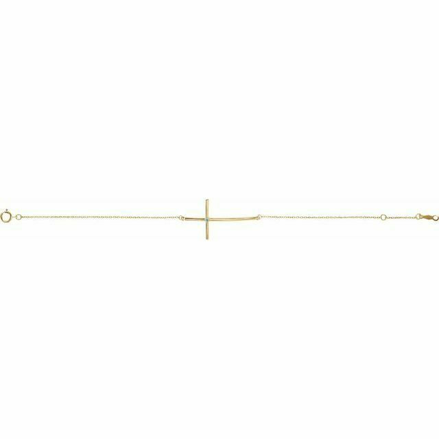 Genuine Aquamarine Sideways Cross Bracelet In 14K Yellow Gold