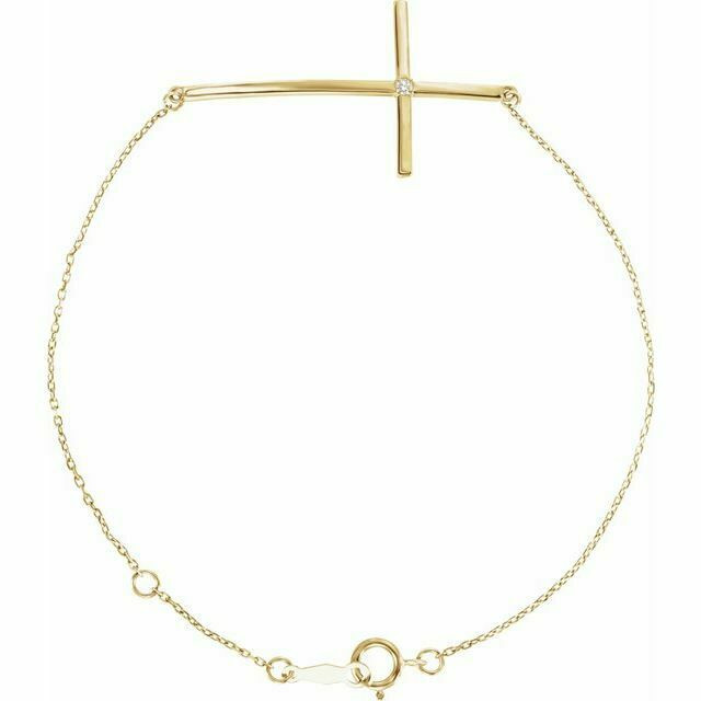 Diamond Sideways Cross Bracelet In 14K Yellow Gold