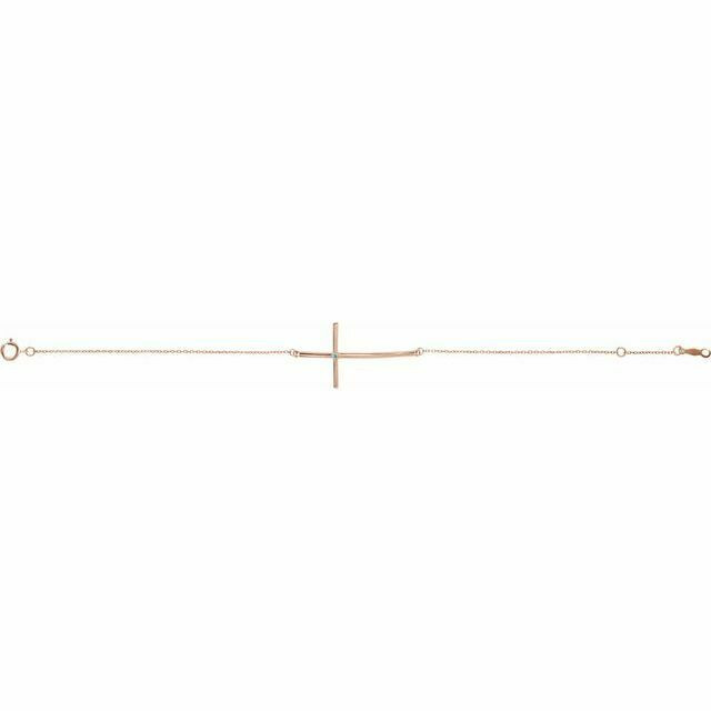 Genuine Aquamarine Sideways Cross Bracelet In 14K Rose Gold