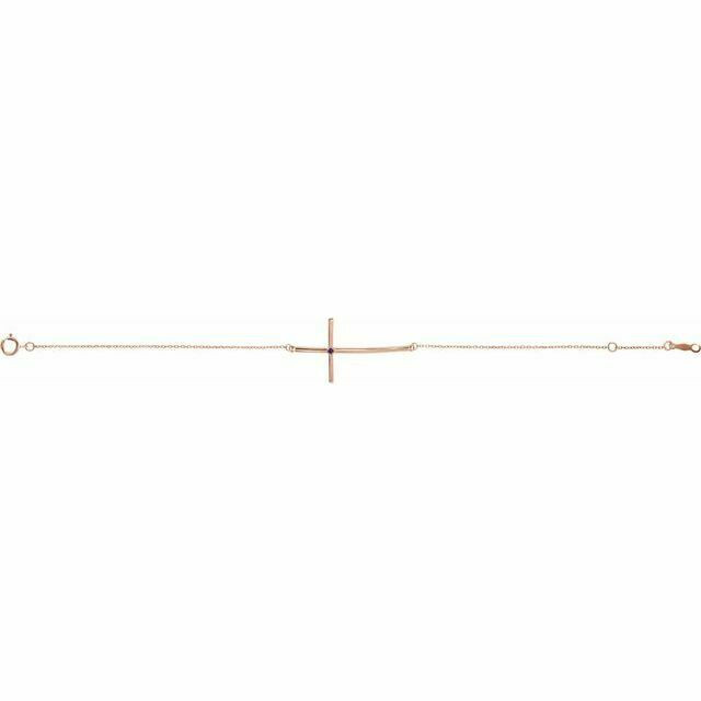 Genuine Alexandrite Sideways Cross Bracelet In 14K Rose Gold