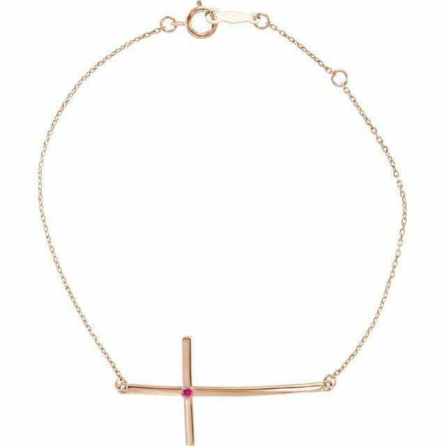 Imitation Pink Tourmaline Sideways Cross Bracelet In 14K Rose Gold