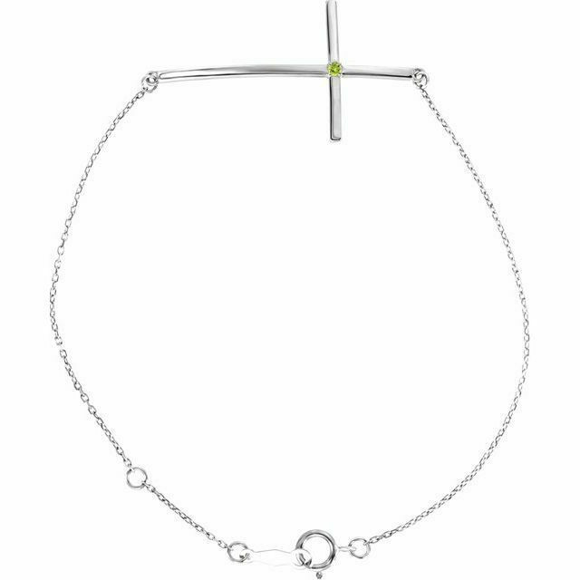 Imitation Peridot Sideways Cross Bracelet In Sterling Silver