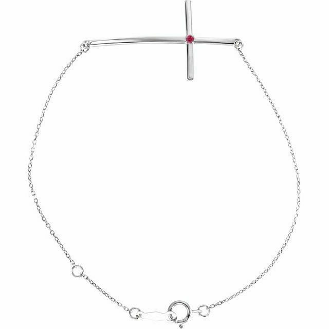 Genuine Ruby Sideways Cross Bracelet In Platinum