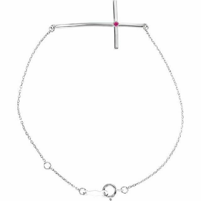 Imitation Pink Tourmaline Sideways Cross Bracelet In 14K White Gold