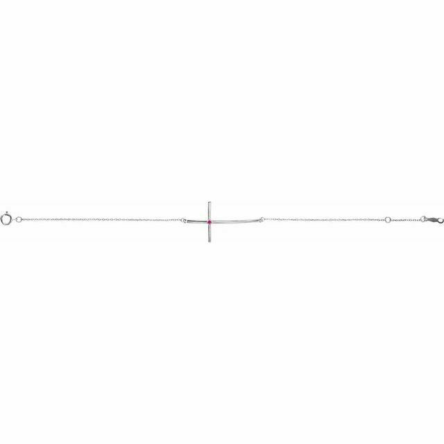 Imitation Pink Tourmaline Sideways Cross Bracelet In 14K White Gold