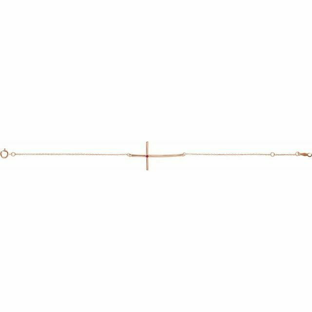 Genuine Ruby Sideways Cross Bracelet In 14K Rose Gold