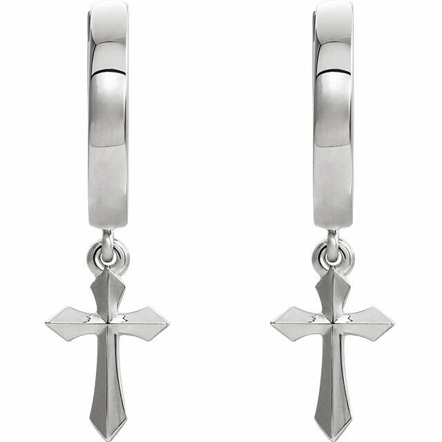 Simple elegance in a faith inspired design cross dangle earrings fashioned from 14k white gold. Earrings measure 20.10x2.40mm with a bright polish to shine.