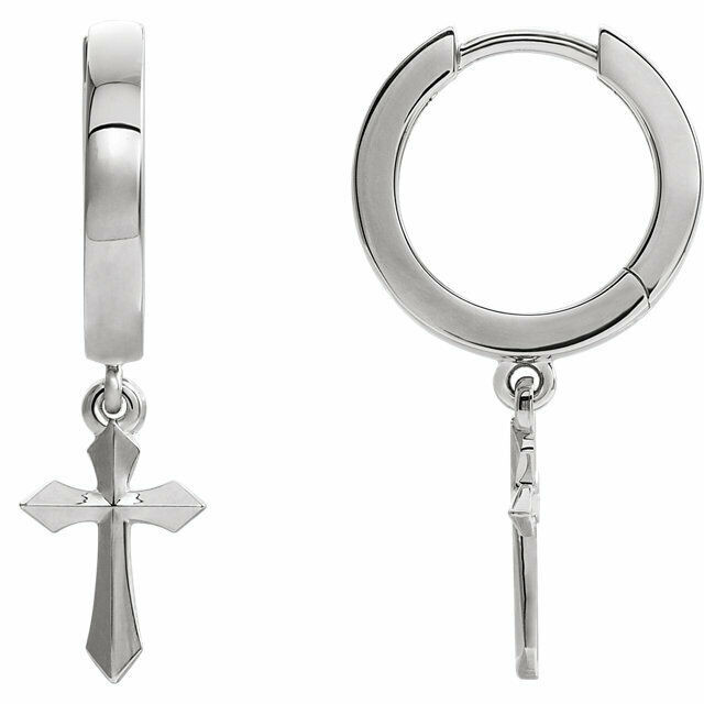 Simple elegance in a faith inspired design cross dangle earrings fashioned in platinum. Earrings measure 20.10x2.40mm with a bright polish to shine.