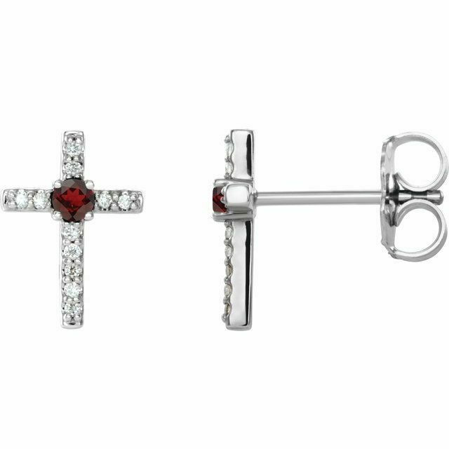 Mozambique Garnet & .06 CT Diamond Cross Earrings In Sterling Silver