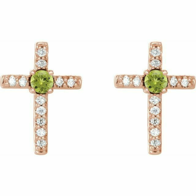 Peridot & .06 CT Diamond Cross Earrings In 14K Rose Gold