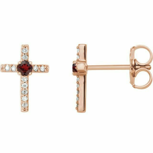 Mozambique Garnet & .06 CT Diamond Cross Earrings In 14K Rose Gold