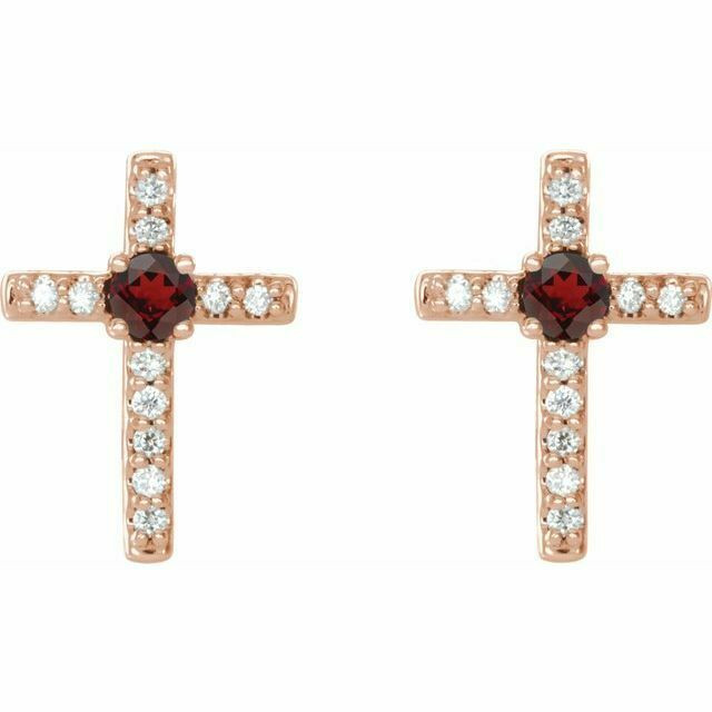 Mozambique Garnet & .06 CT Diamond Cross Earrings In 14K Rose Gold