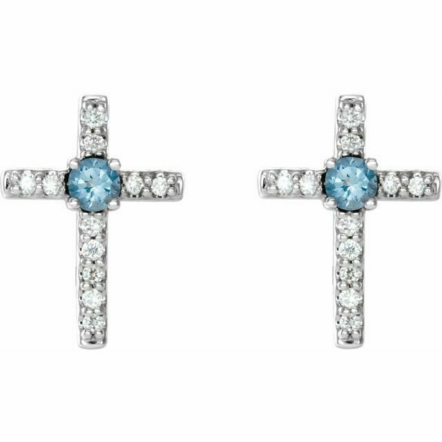 Aquamarine & .06 CT Diamond Cross Earrings In Sterling Silver