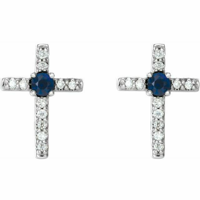 Chatham® Created Blue Sapphire & .06CT Diamond Cross Earrings In Sterling Silver