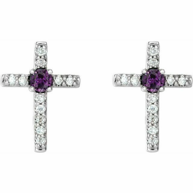 Chatham® Created Alexandrite & .06 CT Diamond Cross Earrings In Sterling Silver