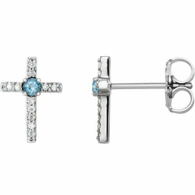 Aquamarine & .06CT Diamond Cross Earrings In Platinum 