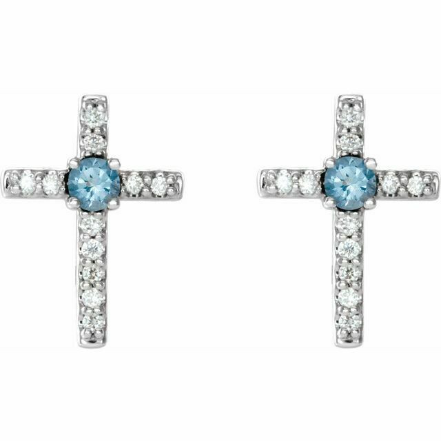 Aquamarine & .06CT Diamond Cross Earrings In Platinum 