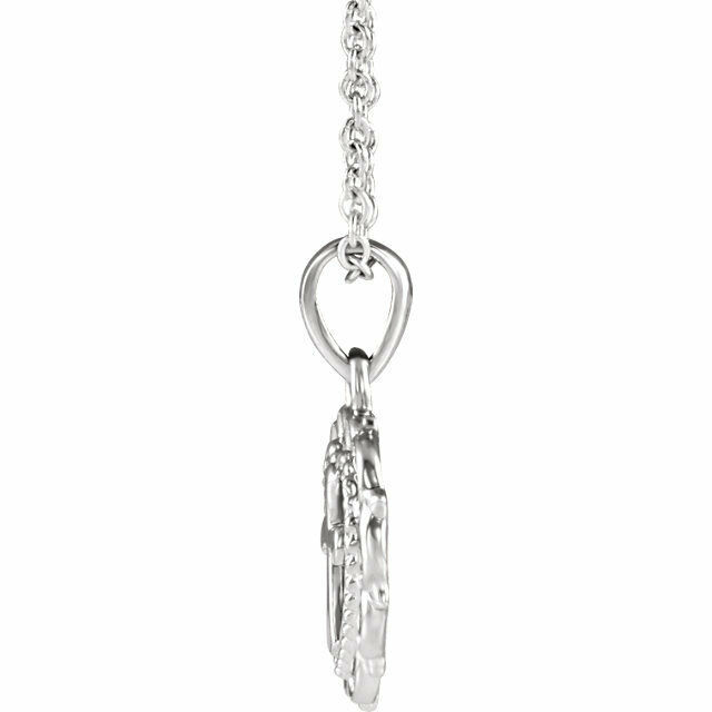 This heart with cross youth 16-18" adjustable necklace has an elegant design in platinum. Pendant measures 15.50x11.70mm and has a bright polish to shine.